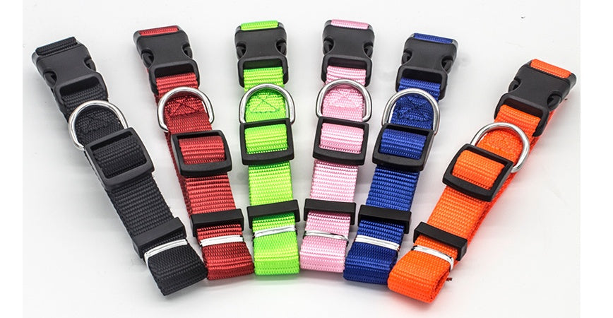 HKM-6032317 Soft Nylon Pet Collar for Dogs and Cats - Adjustable Neck Size with Durable Plastic Buckle and Neoprene Lining