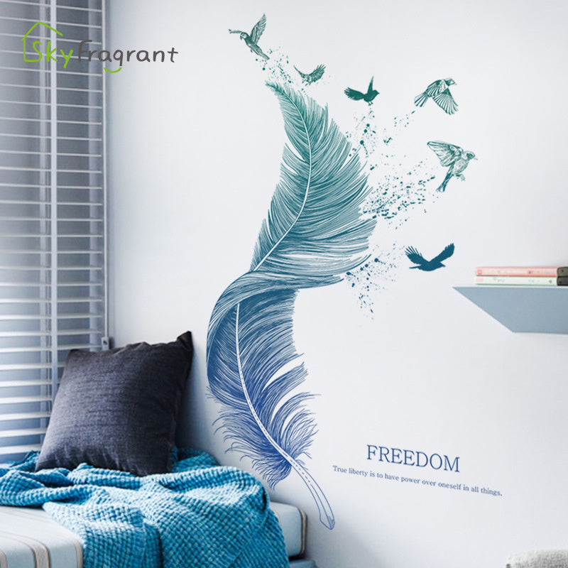 HKM-603283 Luxury Modern PVC Wall Stickers - Extra Large Waterproof Feather Bird Design for Entrance