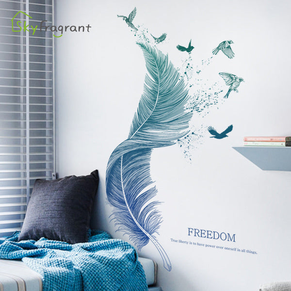 HKM-603283 Luxury Modern PVC Wall Stickers - Extra Large Waterproof Feather Bird Design for Entrance