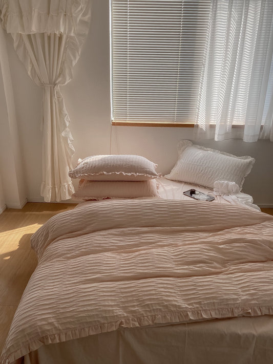HKM-603283 Washed Cotton Quilt Cover Set - Soft White, Powder, Fog Blue | Various Sizes Available