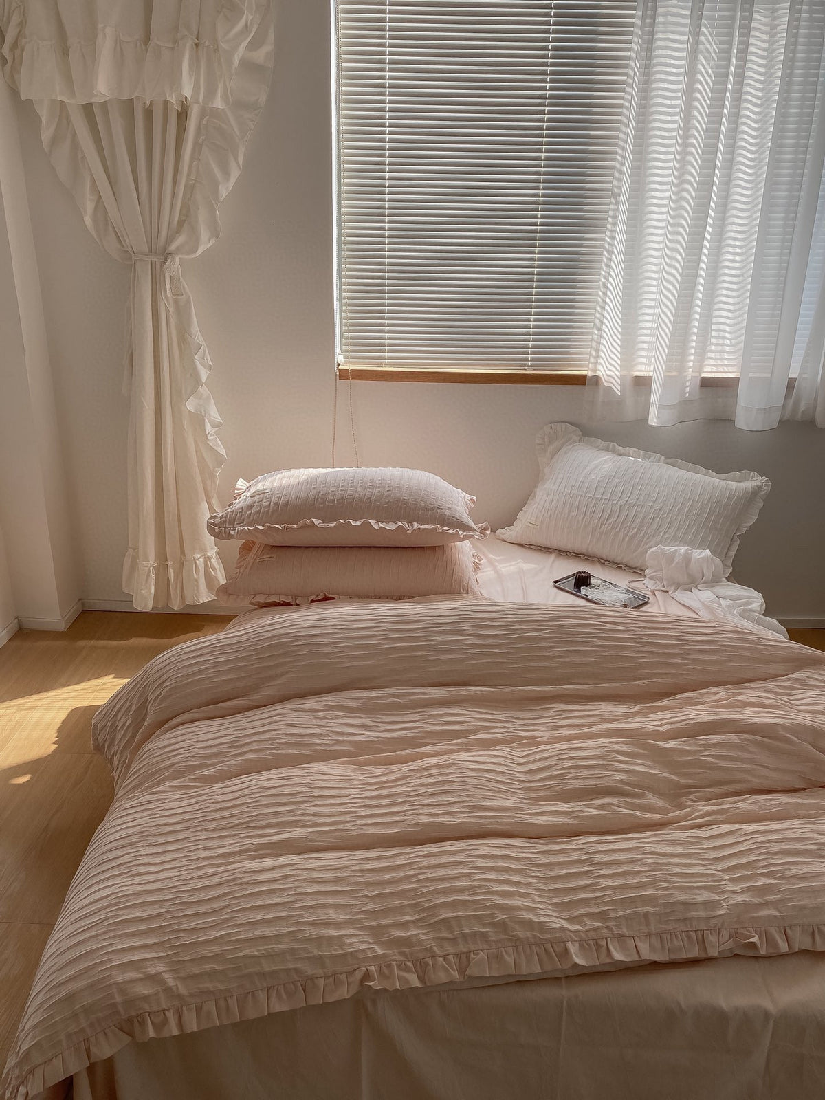 HKM-603283 Washed Cotton Quilt Cover Set - Soft White, Powder, Fog Blue | Various Sizes Available