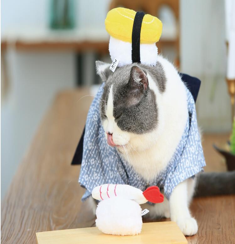 HKM-6032957 Cat Sushi Toy with Catnip, Bite-Resistant Soft Velvet - Sweet Shrimp & Tamago Styles