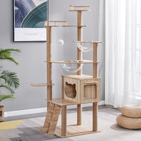 HKM-6033597 Cat Climbing Frame with Nest, Scratch Board & Dustbin - Plush Material, Multiple Colors Available