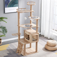 HKM-6033597 Cat Climbing Frame with Nest, Scratch Board & Dustbin - Plush Material, Multiple Colors Available