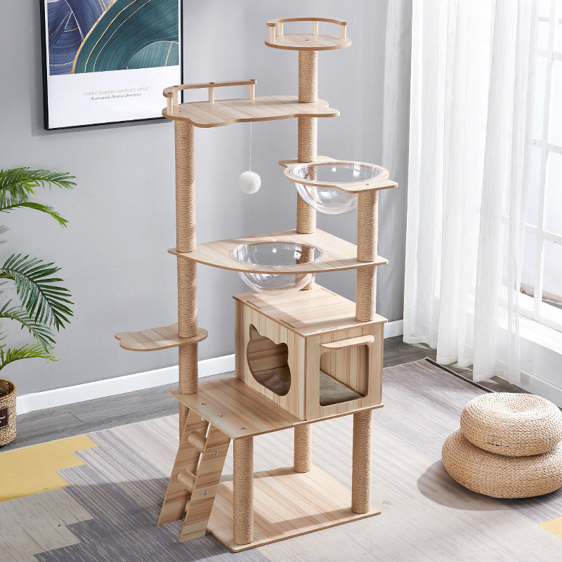 HKM-6033597 Cat Climbing Frame with Nest, Scratch Board & Dustbin - Plush Material, Multiple Colors Available