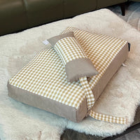 HKM-6033981 Plaid Pet Bed with Removable and Washable Mattress in Khaki and Pink Options