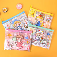 HKM-603411 Cartoon Student Stationery Set with Keychain, Tape Measure, Gel Pen, and Stickers in Multiple Colors