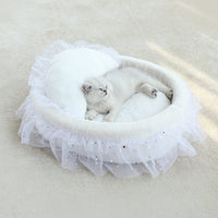 HKM-6034365 Semi-Enclosed Cat House with Soft Cloth Design in Gray, Pink, and White - Available in Two Sizes (M & L)