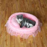 HKM-6034365 Semi-Enclosed Cat House with Soft Cloth Design in Gray, Pink, and White - Available in Two Sizes (M & L)