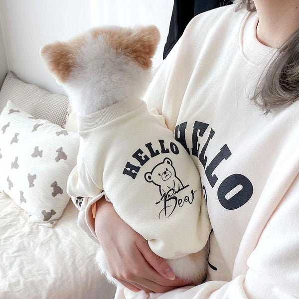 HKM-6035389 Fashionable Dog Sweater with Bear Print in Black and White, Available in Multiple Sizes