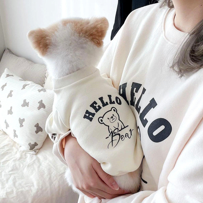 HKM-6035389 Fashionable Dog Sweater with Bear Print in Black and White, Available in Multiple Sizes
