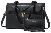 HKM-6035411 vintage leather laptop tote bag for 15.6-inch laptops with eight organizer pockets and matching clutch