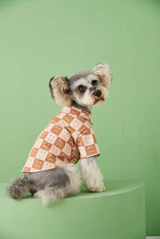 HKM-6036669 Checked Denim Shirt for Pets - Caramel, Black & White - Sizes S to XXL