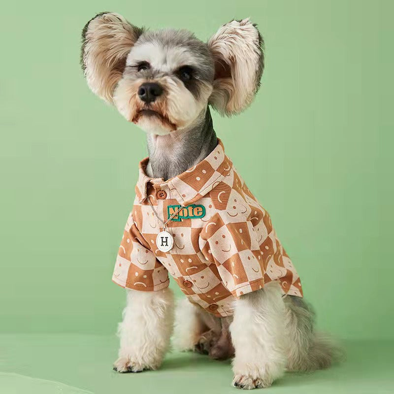 HKM-6036669 Checked Denim Shirt for Pets - Caramel, Black & White - Sizes S to XXL