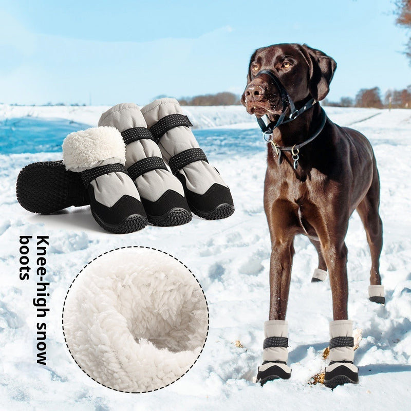 HKM-6036925 Waterproof Thickened Velvet Dog Boots - Non-Slip and Warm, Available in Dark Gray and Black