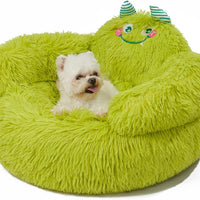 HKM-6037565 Cozy Plush High Bolster Donut Bed for Small Dogs and Cats - Anti-Slip Design, Perfect for Relaxation and Comfort