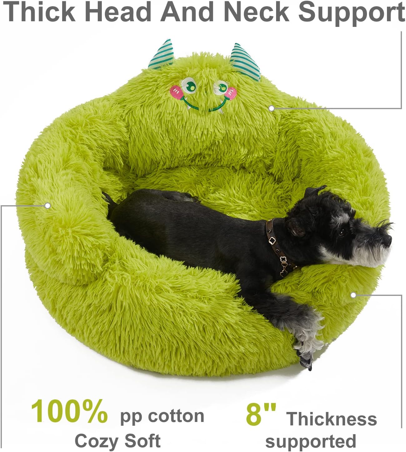 HKM-6037565 Cozy Plush High Bolster Donut Bed for Small Dogs and Cats - Anti-Slip Design, Perfect for Relaxation and Comfort