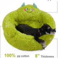 HKM-6037565 Cozy Plush High Bolster Donut Bed for Small Dogs and Cats - Anti-Slip Design, Perfect for Relaxation and Comfort