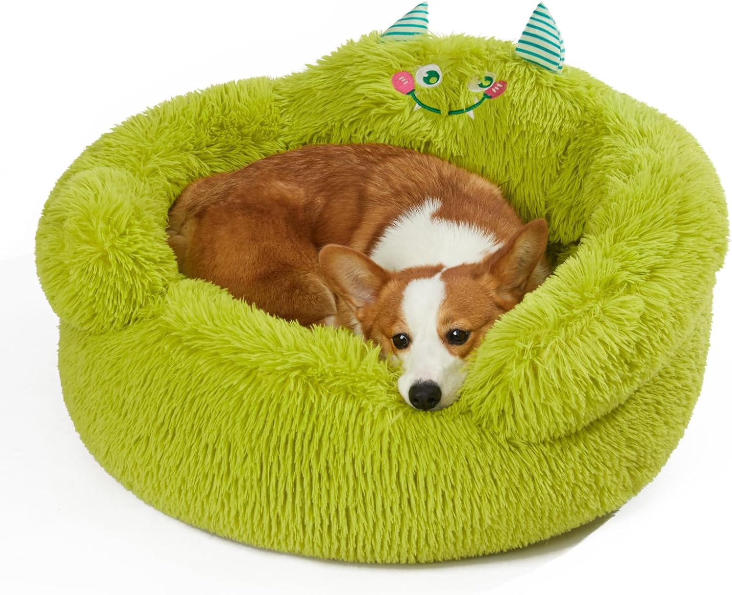 HKM-6037565 Cozy Plush High Bolster Donut Bed for Small Dogs and Cats - Anti-Slip Design, Perfect for Relaxation and Comfort