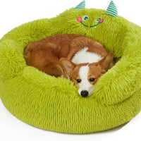 HKM-6037565 Cozy Plush High Bolster Donut Bed for Small Dogs and Cats - Anti-Slip Design, Perfect for Relaxation and Comfort