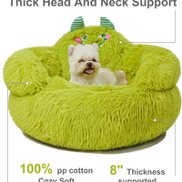 HKM-6037565 Cozy Plush High Bolster Donut Bed for Small Dogs and Cats - Anti-Slip Design, Perfect for Relaxation and Comfort