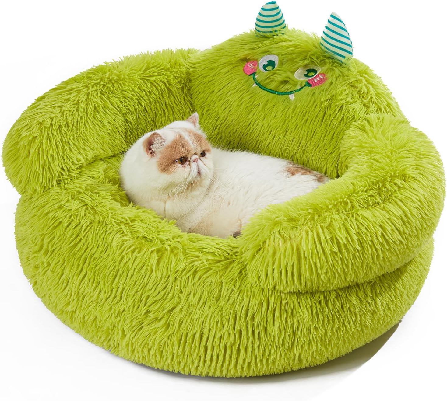 HKM-6037565 Cozy Plush High Bolster Donut Bed for Small Dogs and Cats - Anti-Slip Design, Perfect for Relaxation and Comfort