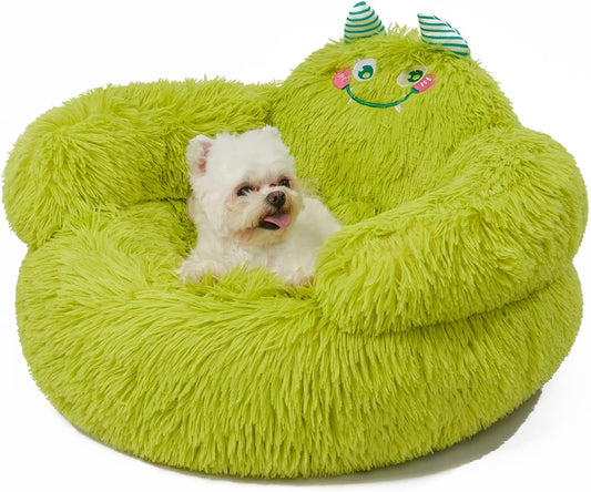 HKM-6037565 Cozy Plush High Bolster Donut Bed for Small Dogs and Cats - Anti-Slip Design, Perfect for Relaxation and Comfort