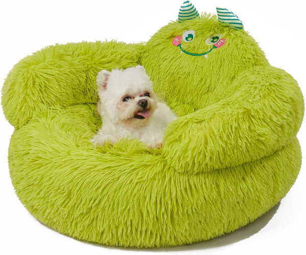 HKM-6037565 Cozy Plush High Bolster Donut Bed for Small Dogs and Cats - Anti-Slip Design, Perfect for Relaxation and Comfort
