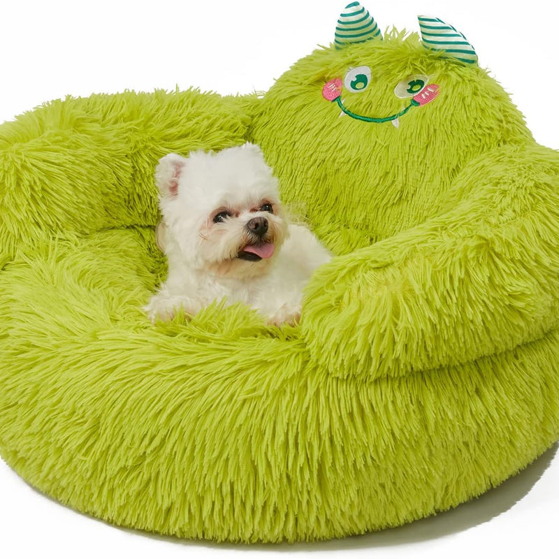 HKM-6037565 Cozy Plush High Bolster Donut Bed for Small Dogs and Cats - Anti-Slip Design, Perfect for Relaxation and Comfort