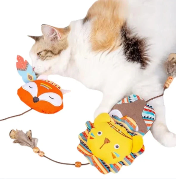 HKM-603795 Interactive Plush Cat Toys – Cute Animal Designs Including Lions and Foxes, Bite Resistant and Self-Play Features