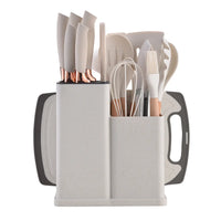 HKM-603987 19-Piece Silicone Kitchenware Set with Wooden Handle, Non-Stick Utensils and Cutting Board