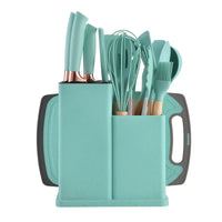 HKM-603987 19-Piece Silicone Kitchenware Set with Wooden Handle, Non-Stick Utensils and Cutting Board