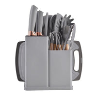 HKM-603987 19-Piece Silicone Kitchenware Set with Wooden Handle, Non-Stick Utensils and Cutting Board