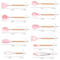 HKM-603987 19-Piece Silicone Kitchenware Set with Wooden Handle, Non-Stick Utensils and Cutting Board