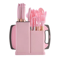 HKM-603987 19-Piece Silicone Kitchenware Set with Wooden Handle, Non-Stick Utensils and Cutting Board