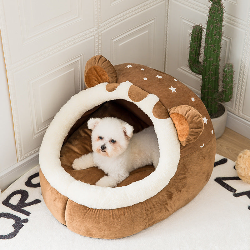 HKM-6040125 Cute Bear Den Pet House - Removable & Washable Dog Bed for Small Pets
