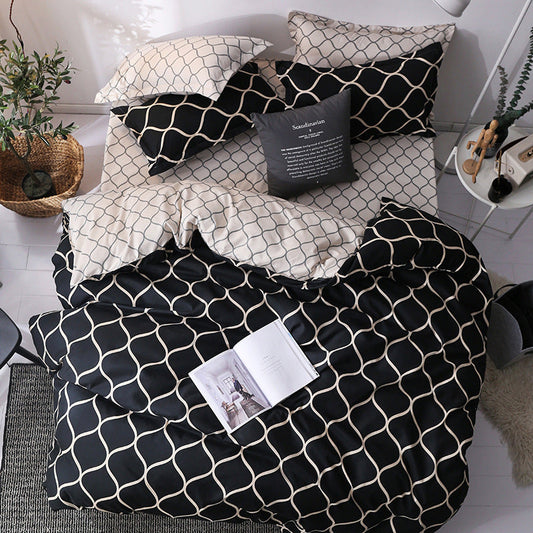 HKM-604051 Antibacterial Ramie Quilt Duvet Cover Set with 2 Pillow Cases – Geometric Pattern, Various Sizes Available