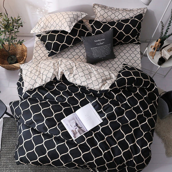 HKM-604051 Antibacterial Ramie Quilt Duvet Cover Set with 2 Pillow Cases – Geometric Pattern, Various Sizes Available