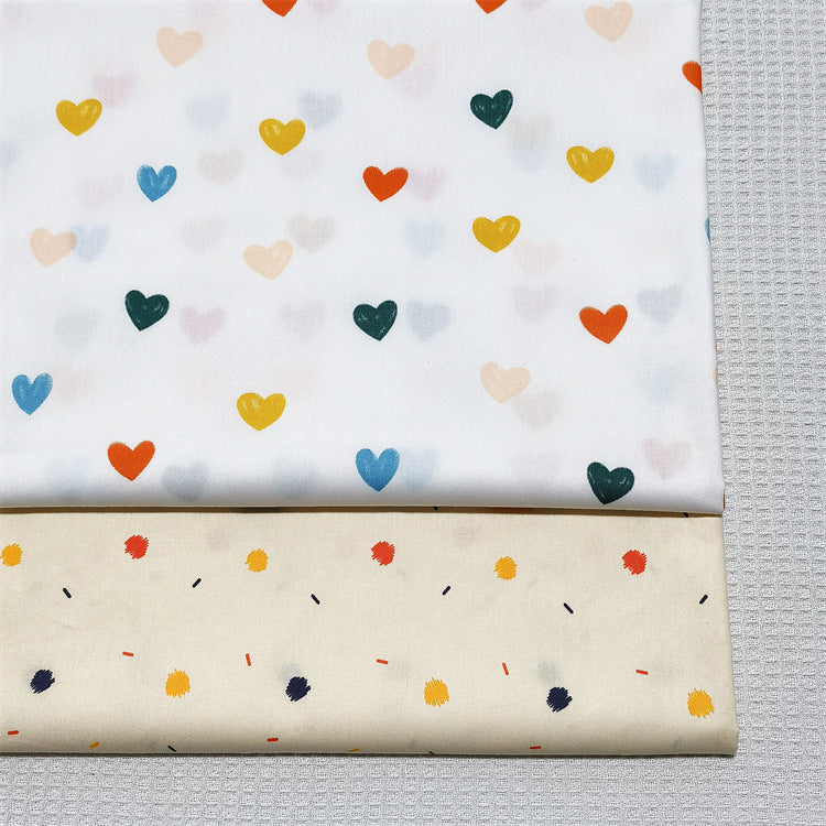 HKM-604115 Cotton Twill Printed Fabric with Color Geometric Heart-shaped Polka Dots for Bedding and Apparel