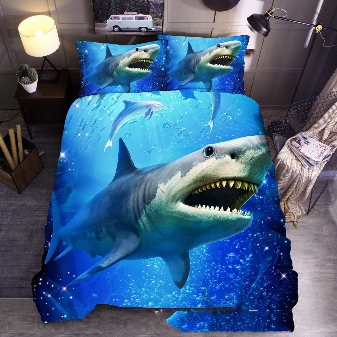 HKM-604115 Ocean-Inspired Three-Piece Quilt Cover Set with Sea Turtle Designs in Various Sizes