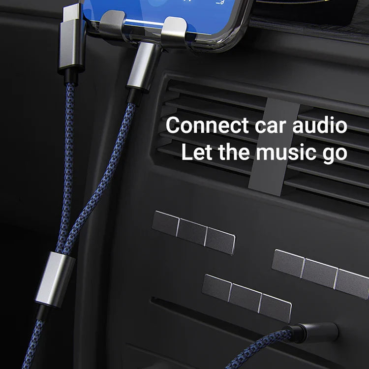 HKM-604179 3 in 1 Type C & 3.5mm Male to Male Aux Audio Splitter Cable for Car Audio Systems