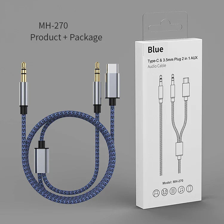 HKM-604179 3 in 1 Type C & 3.5mm Male to Male Aux Audio Splitter Cable for Car Audio Systems