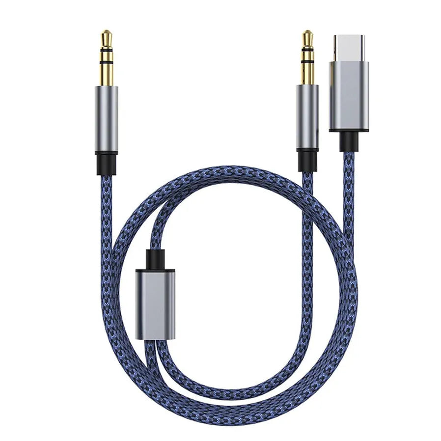 HKM-604179 3 in 1 Type C & 3.5mm Male to Male Aux Audio Splitter Cable for Car Audio Systems