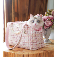 HKM-6042301 Portable One Shoulder Pet Carrier Bag for Small Dogs and Cats - Medium Hard Straw Design in Solid Black or Rosy Colors, 36.5 × 17 × 26CM, Up to 6KG Capacity