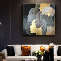 HKM-604371 Handmade Oil Painting on Canvas - Modern Abstract Golden Portrait Art for Living Room Décor, Unstretched and Frameless