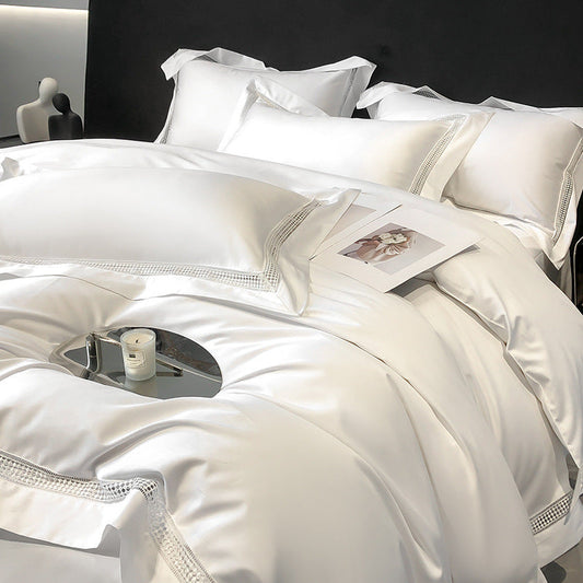 HKM-604435 Long-Staple Cotton Solid Color Fitted Sheet Duvet Cover Set - Available in Multiple Sizes
