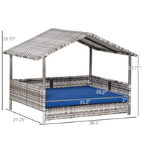 HKM-6044477 Indoor/Outdoor Rattan Pet House with Water-Resistant Cushions and Elevated Design, Dark Blue