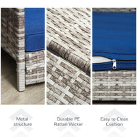 HKM-6044477 Indoor/Outdoor Rattan Pet House with Water-Resistant Cushions and Elevated Design, Dark Blue