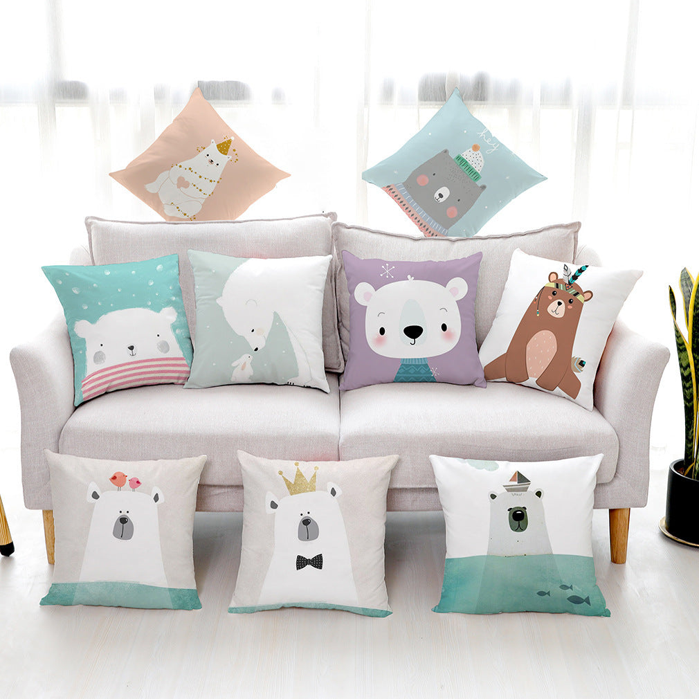 HKM-604499 Cute Polar Bear Plush Super Goose Down Car Sofa Pillowcase 45x45cm