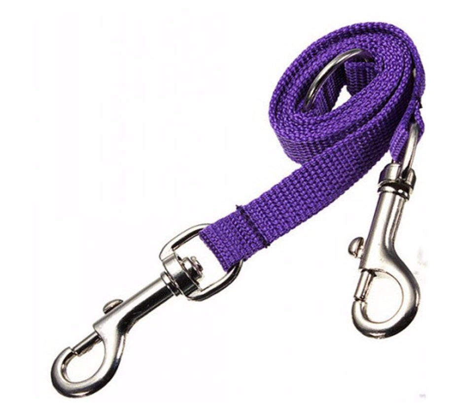 HKM-6045629 Double Dog Walking Leash Coupler - Nylon, Adjustable Lengths in Purple, Red, Blue, Black